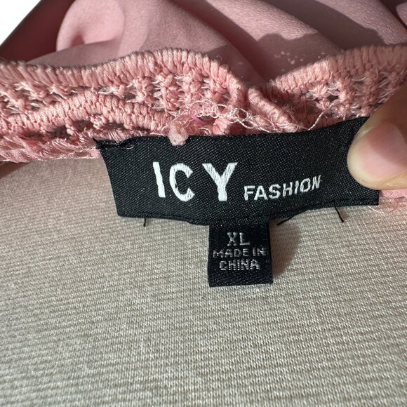 Pink Chiffon Romper Crochet Trim Adjustable Strap Bishop Sleeve XL - Picture 9 of 14